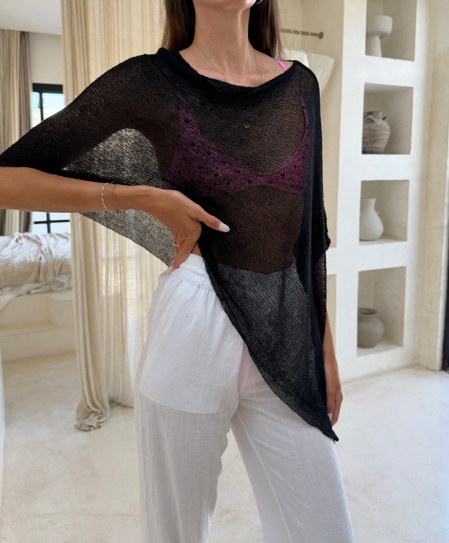 Whimsy See-through Cape Poncho Black