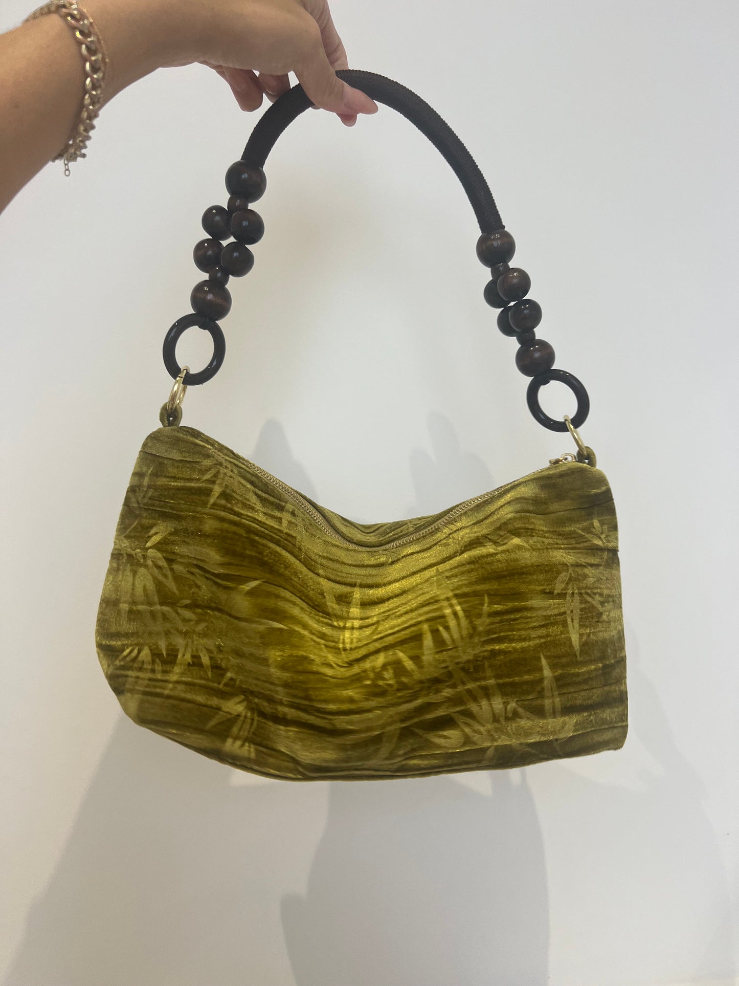 Floral Handbag Wooden Handle