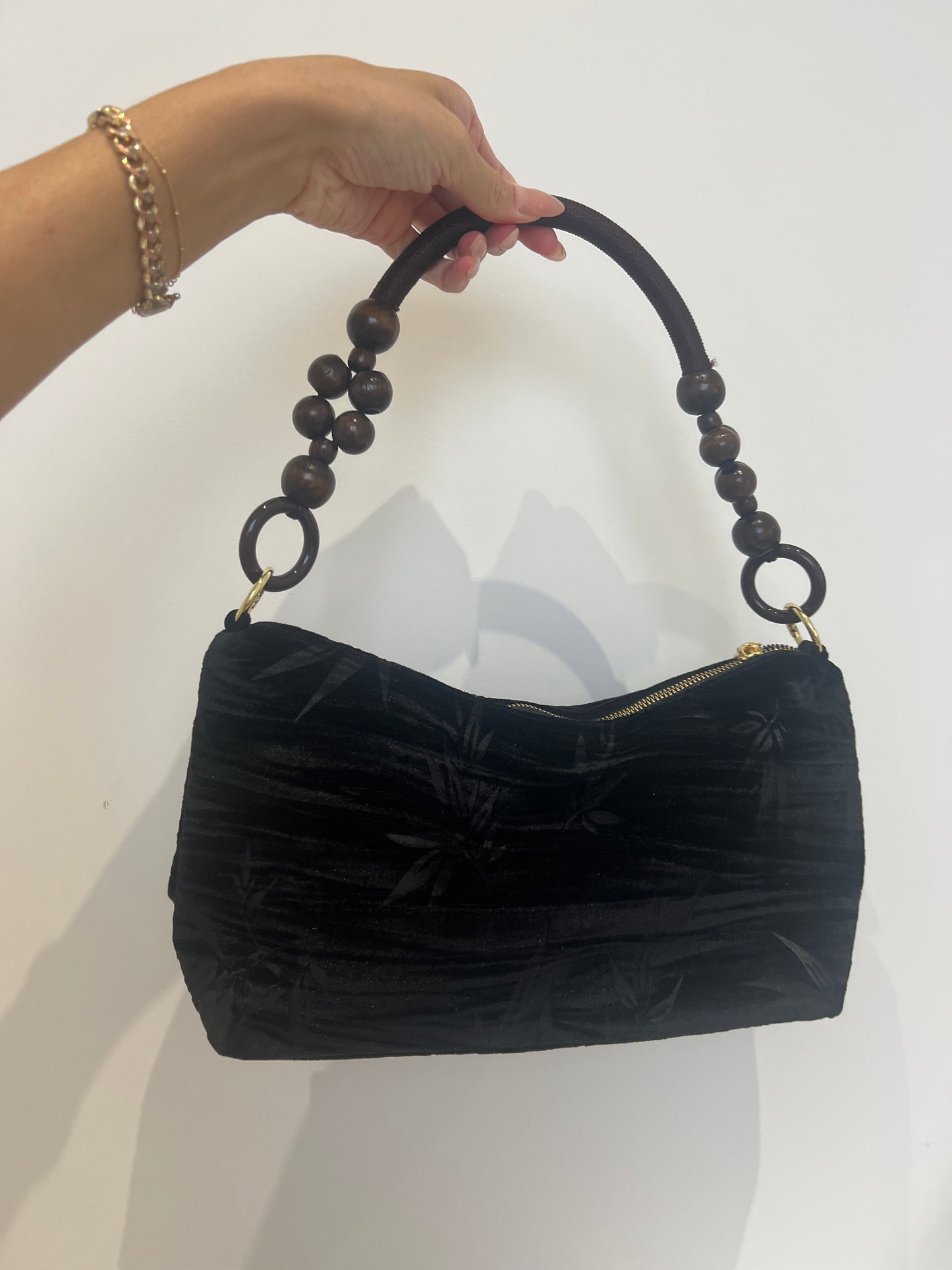 Floral Handbag Wooden Handle