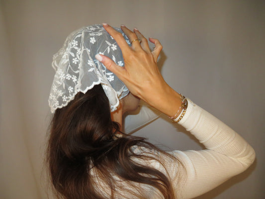 White floral lace head scarf cottagecore lace bandana whimsy fairycore