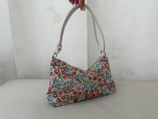 Red and cream floral print Handbag