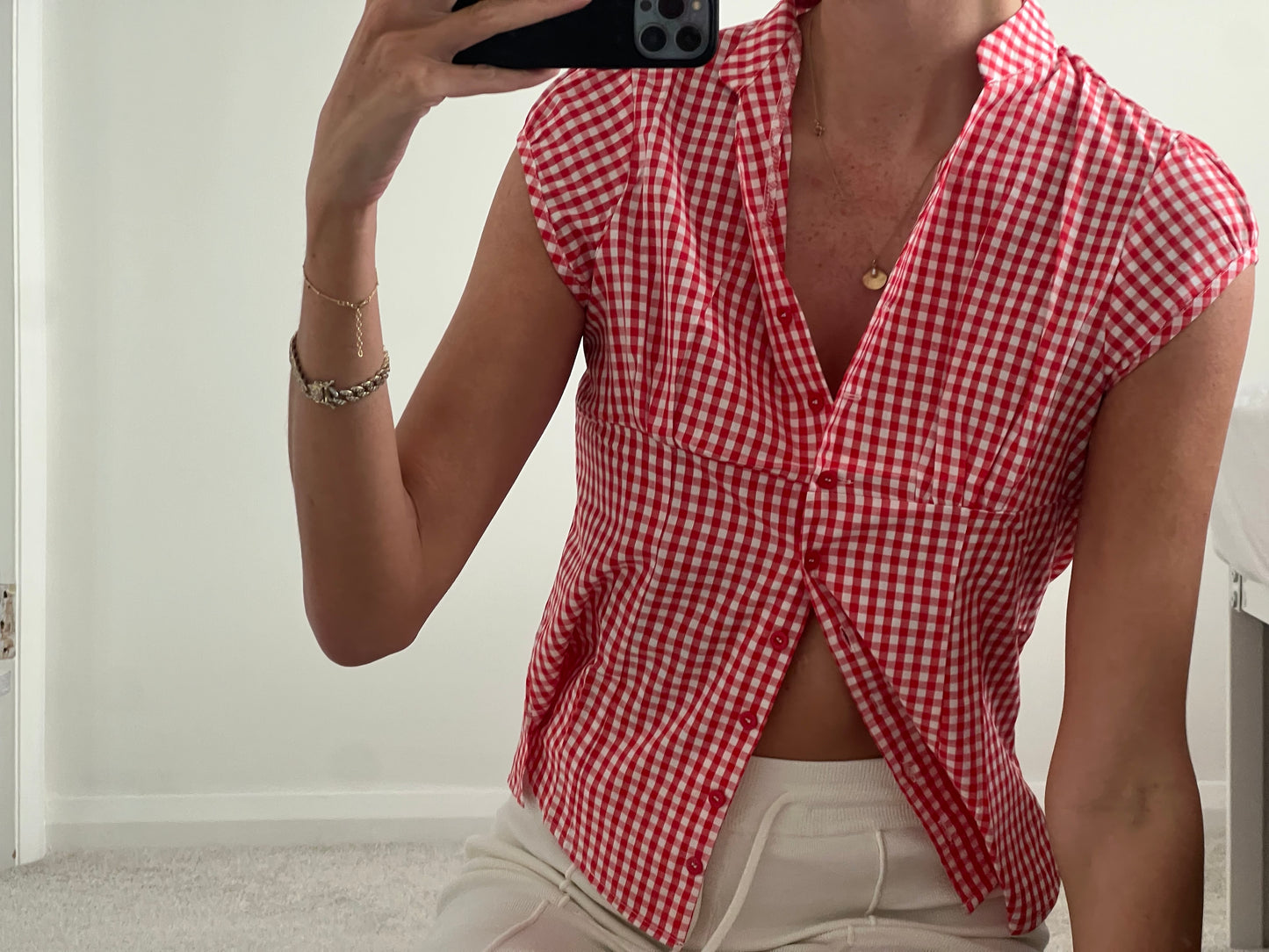 Red and white checkered shirt blouse