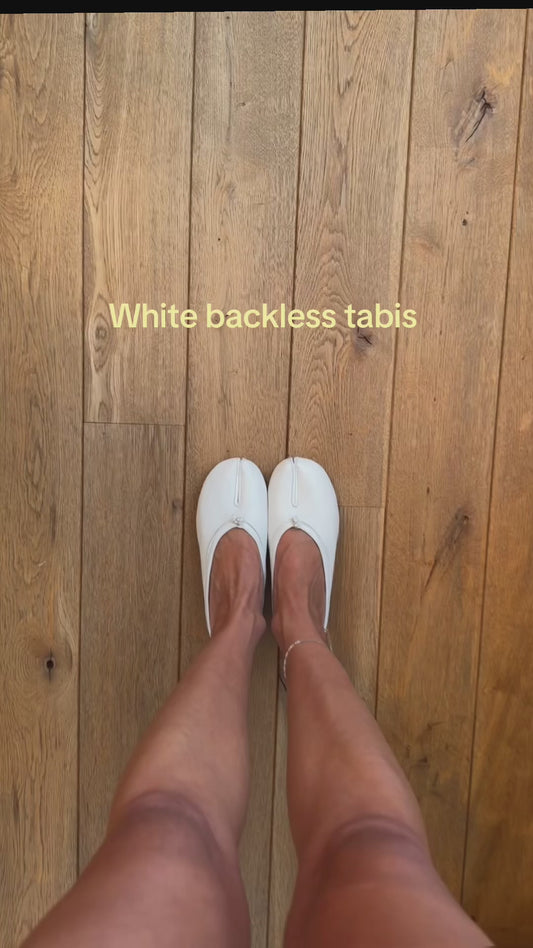 White Leather Backless Ballet Shoes